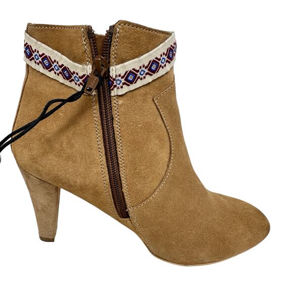 High Heel Fringe Ankle Booties Womens SZ 7.5 Brown Suede Boho Western Cowgirl - Picture 3 of 11